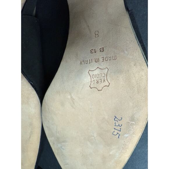 Vtg Paloma Made In Italy Suede Sling Back Shoes Size 8 Black Gold Chain Strap - Picture 5 of 6